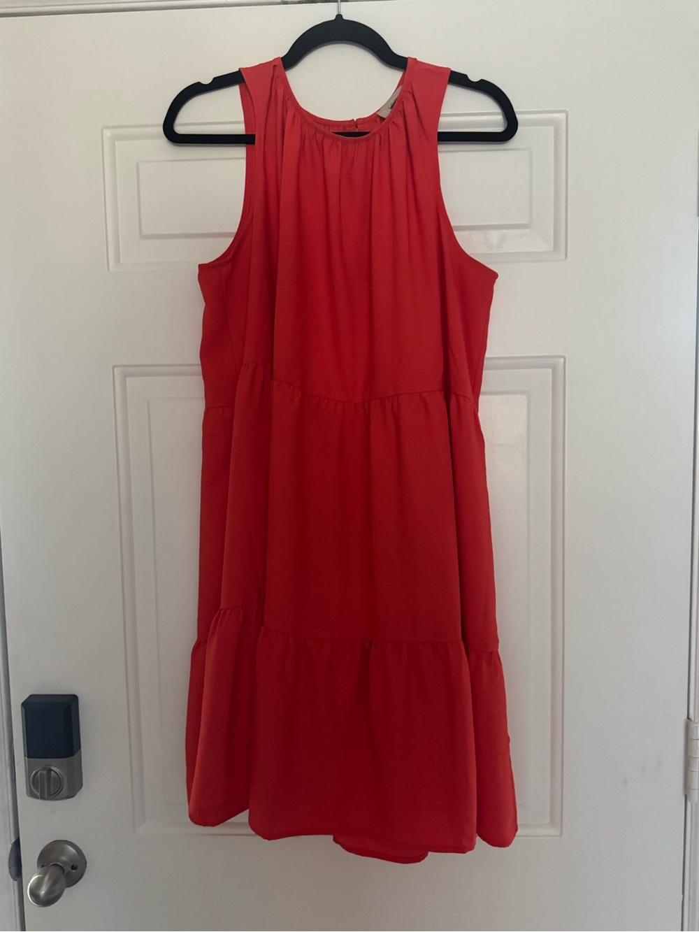 Anthropologie Coral-Red Sleeveless Tiered Mini Dress